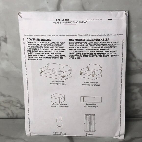 McCall's 3981 Home Decorating Sewing Pattern Sofa & Chair Cover Pillows Curtains - Picture 2 of 6